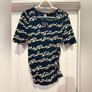 New Look Navy and Cream Horse Print Short Sleeve Top
